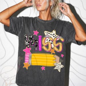 Custom Miss Teacher Pencil w/ Stars Apparel