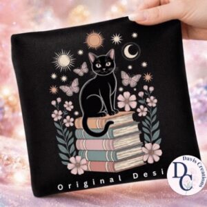 Floral Books With Black Cat Apparel